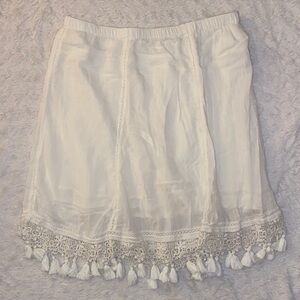 Soft Surroundings White Tassel Trim Cotton Skirt